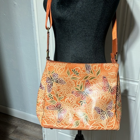 Anuschka Vibrant Orange Butterfly Crossbody/Shoulder Bag - Picture 3 of 8